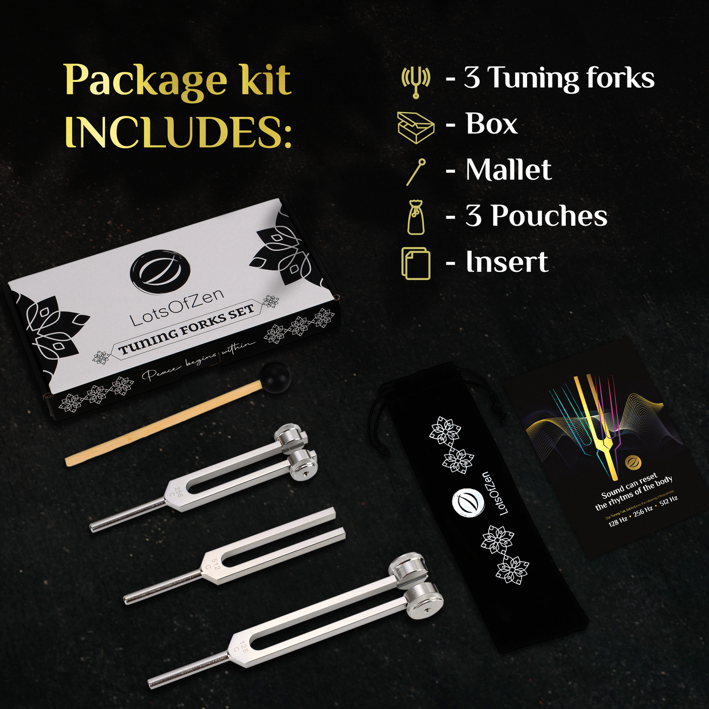 Tuning Forks Set (128Hz, 256Hz, 512Hz)