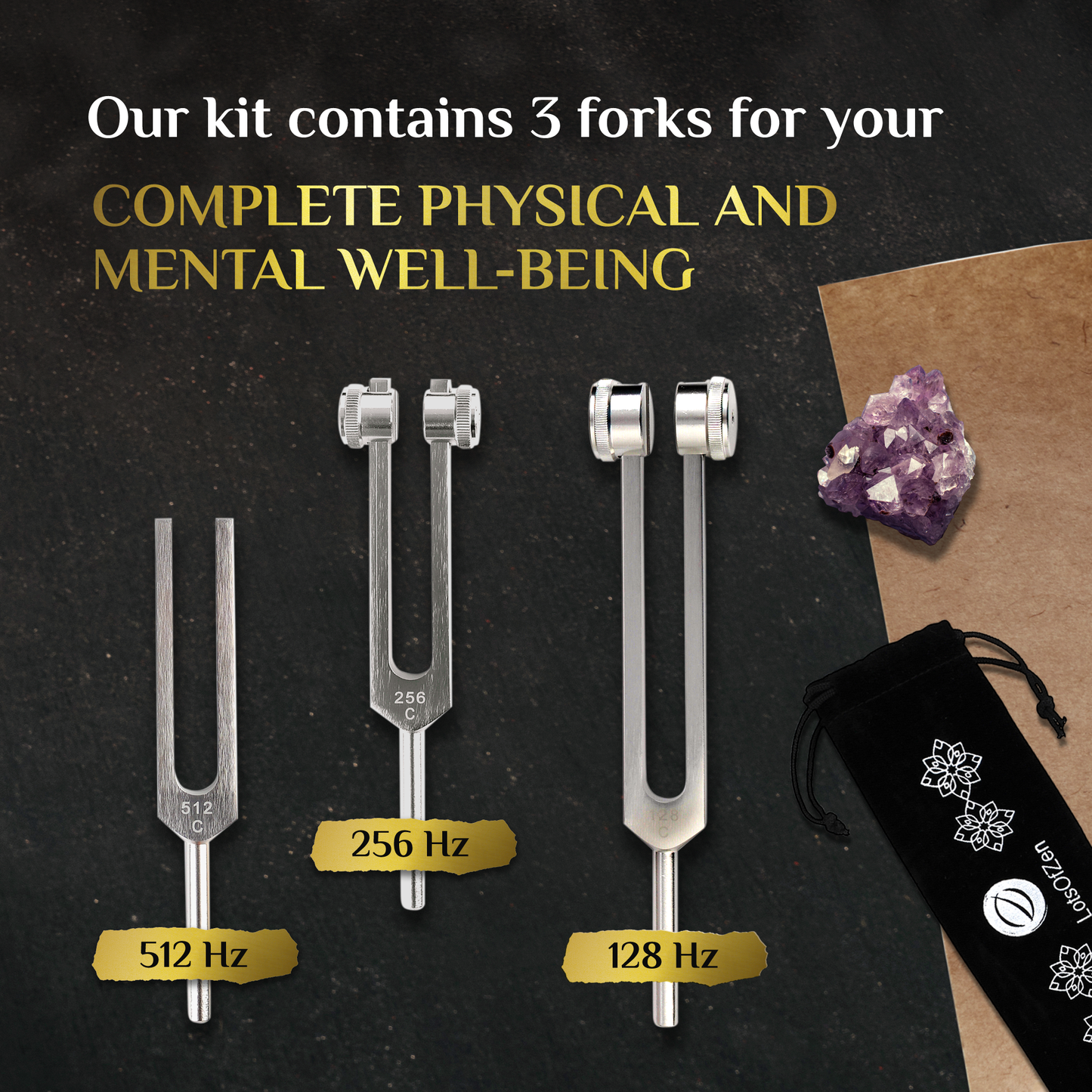 Tuning Forks Set (128Hz, 256Hz, 512Hz)