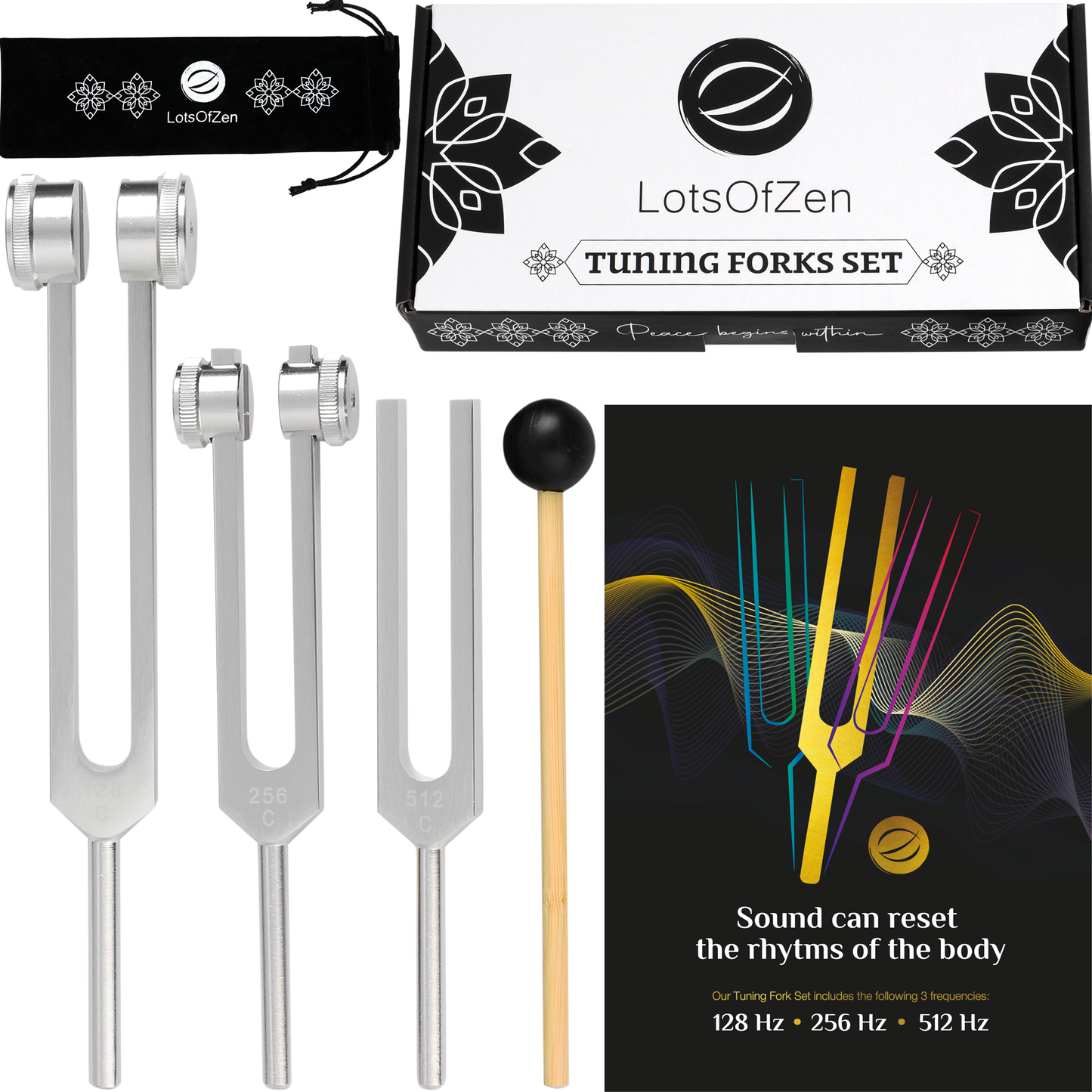 Tuning Forks Set (128Hz, 256Hz, 512Hz)