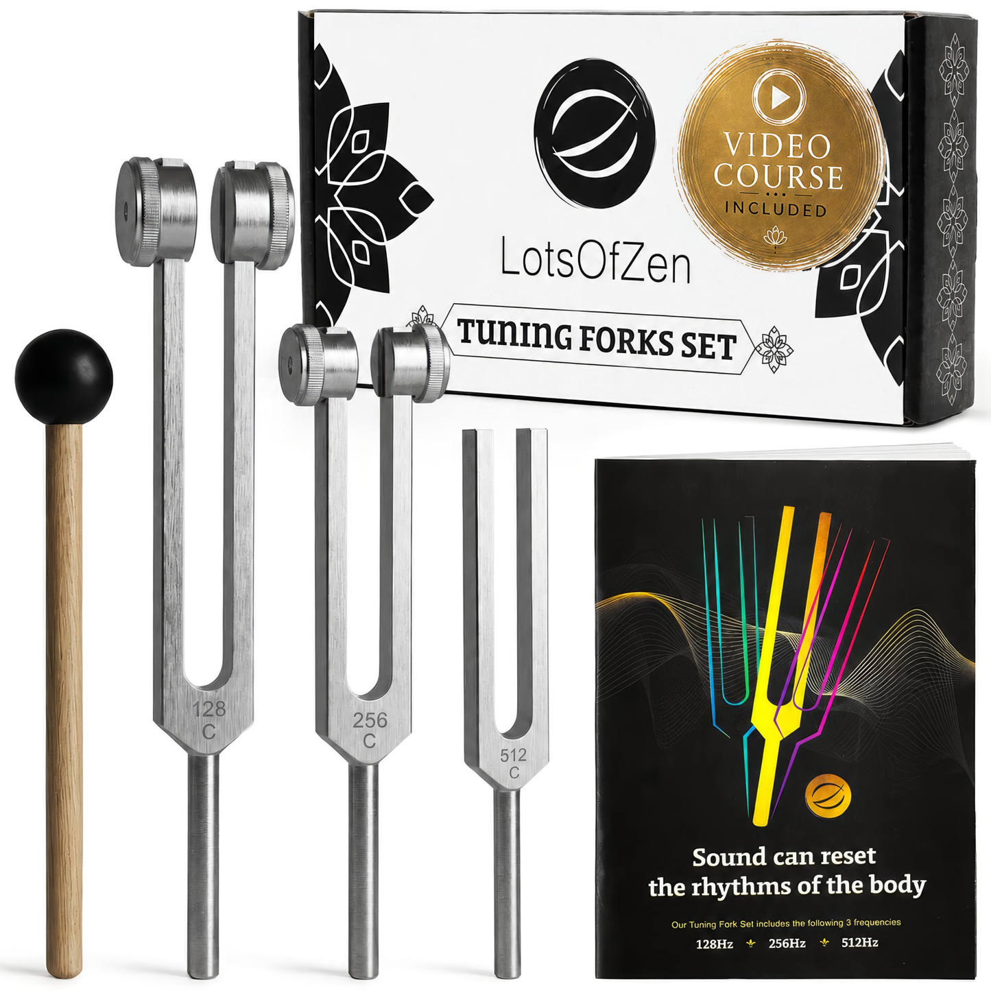 Essential Tuning Forks Set for Sound Healing (128Hz, 256Hz, 512Hz)