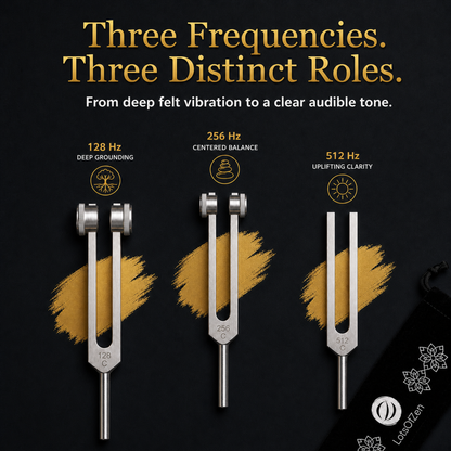 Essential Tuning Forks Set for Sound Healing (128Hz, 256Hz, 512Hz)
