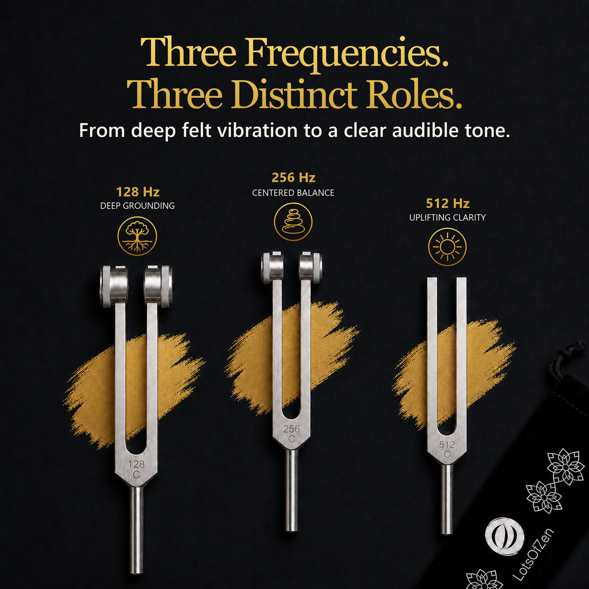Tuning Forks for Healing Set (128 Hz, 256 Hz, 512 Hz)