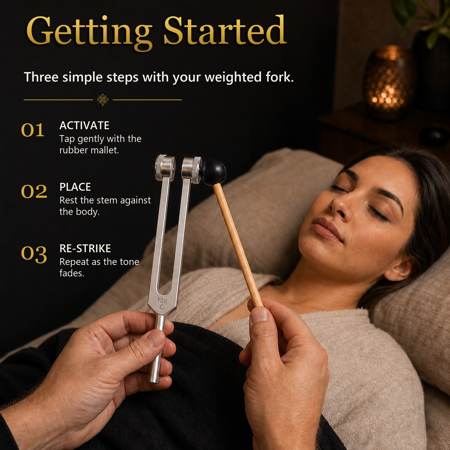 Essential Tuning Forks Set for Sound Healing (128Hz, 256Hz, 512Hz)