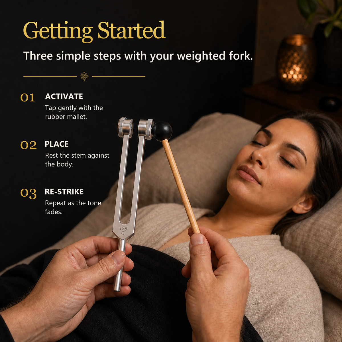 Tuning Forks for Healing Set (128 Hz, 256 Hz, 512 Hz)