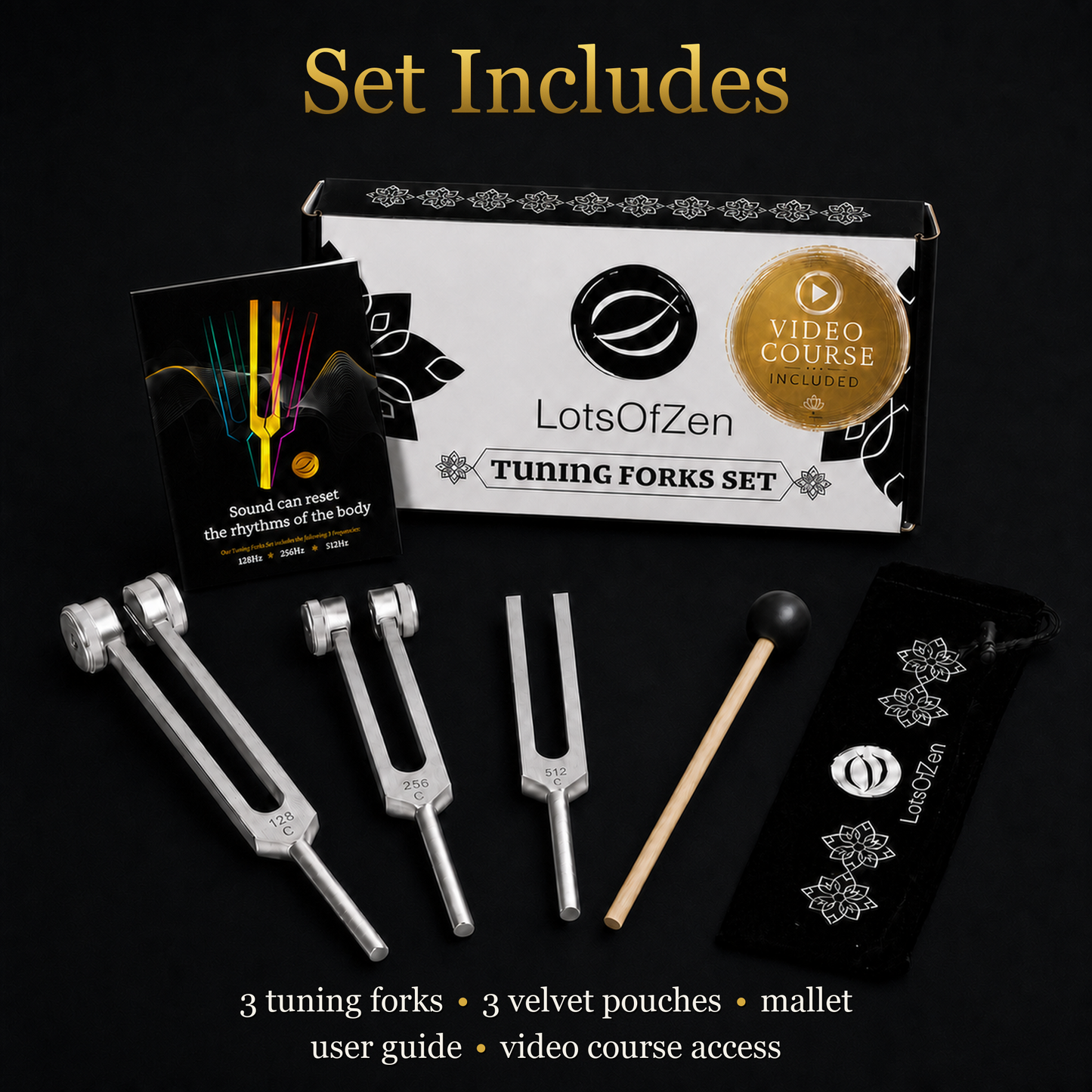 Essential Tuning Forks Set for Sound Healing (128Hz, 256Hz, 512Hz)