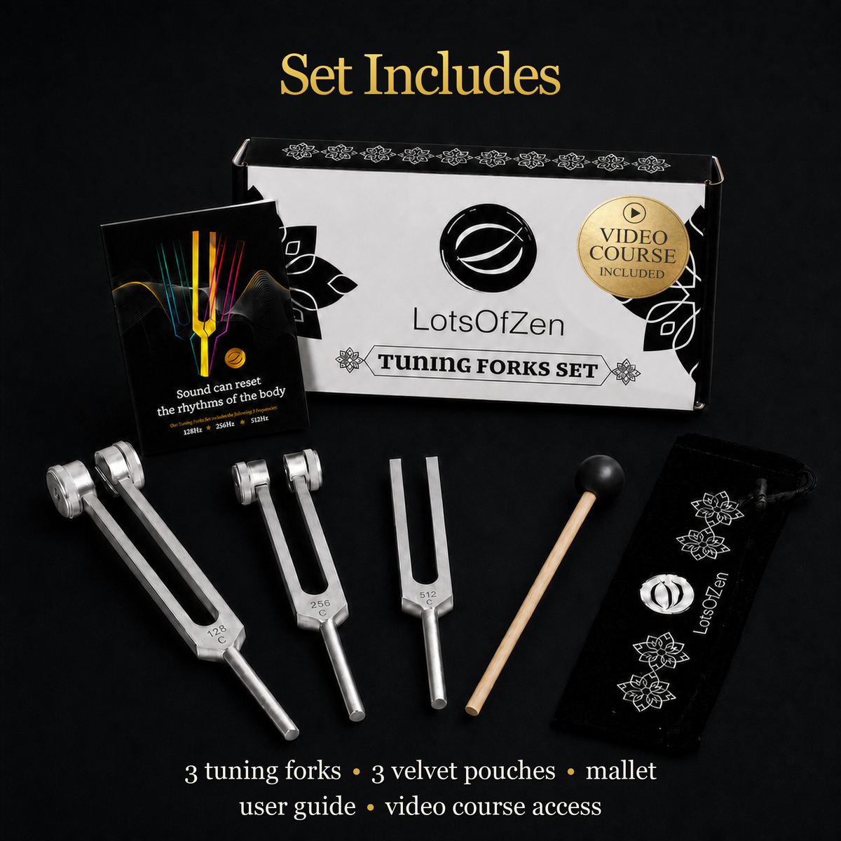 Tuning Forks for Healing Set (128 Hz, 256 Hz, 512 Hz)