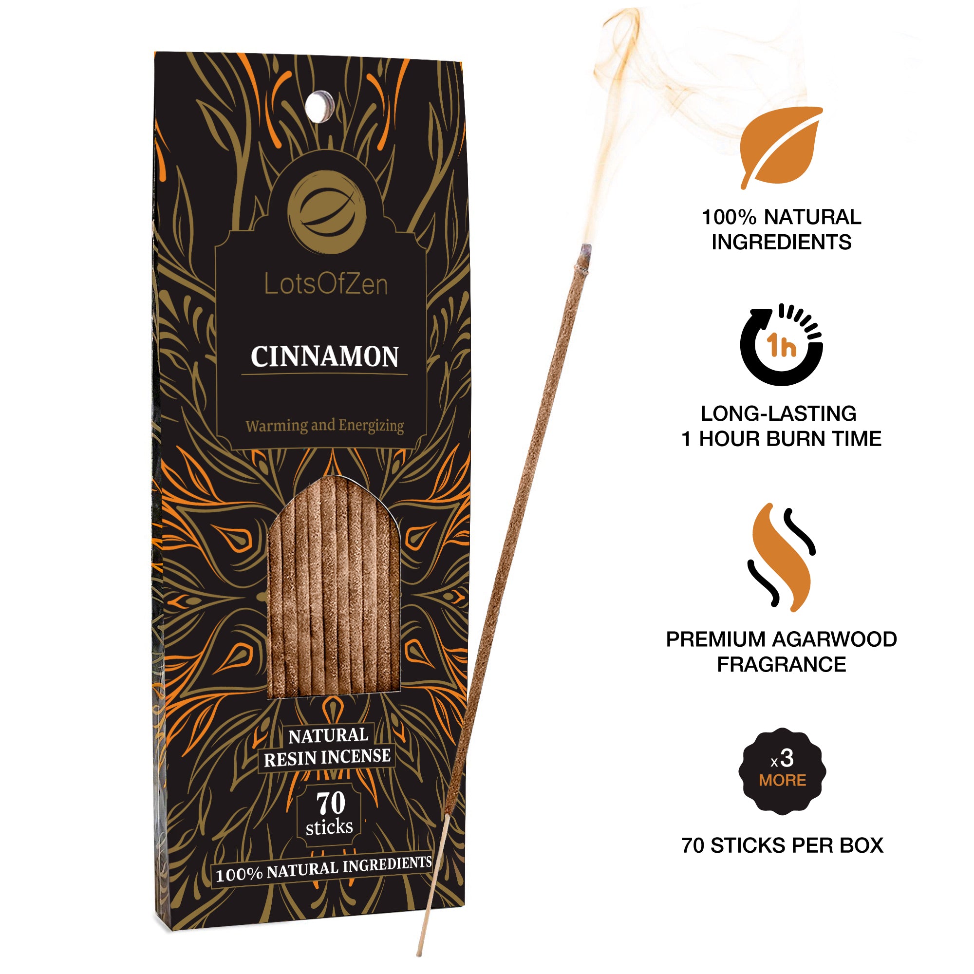 Cinnamon Incense Sticks (70 Pack) for Mindfulness – LotsOfZen