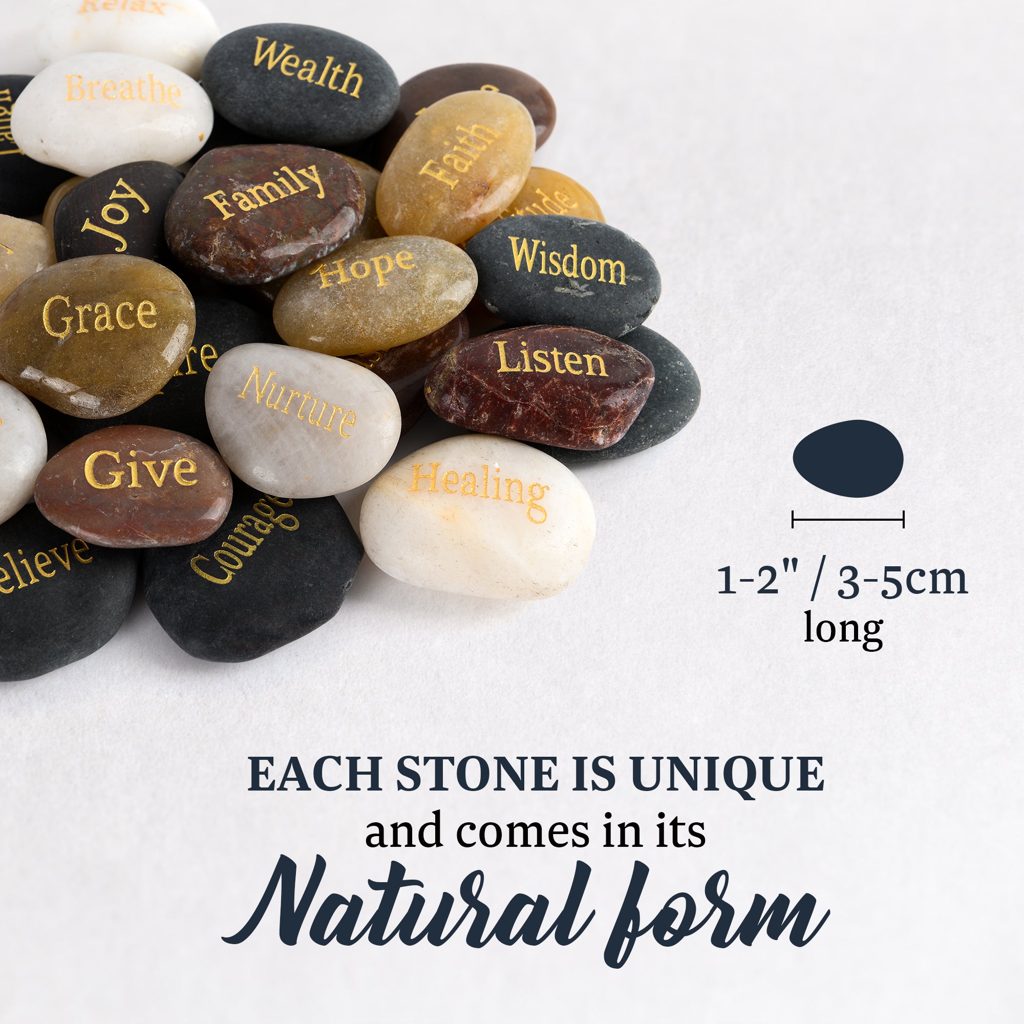 32 Gold Engraved Message Stones with Decorative Lotus Base