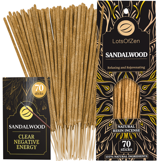 Sandalwood incense sticks with packaging on a white background